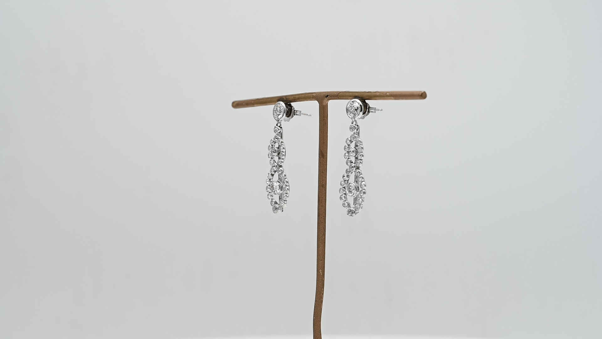 עגילים ויקטוריאניים - מפלטינה, זהב ויהלומים מספר 1031