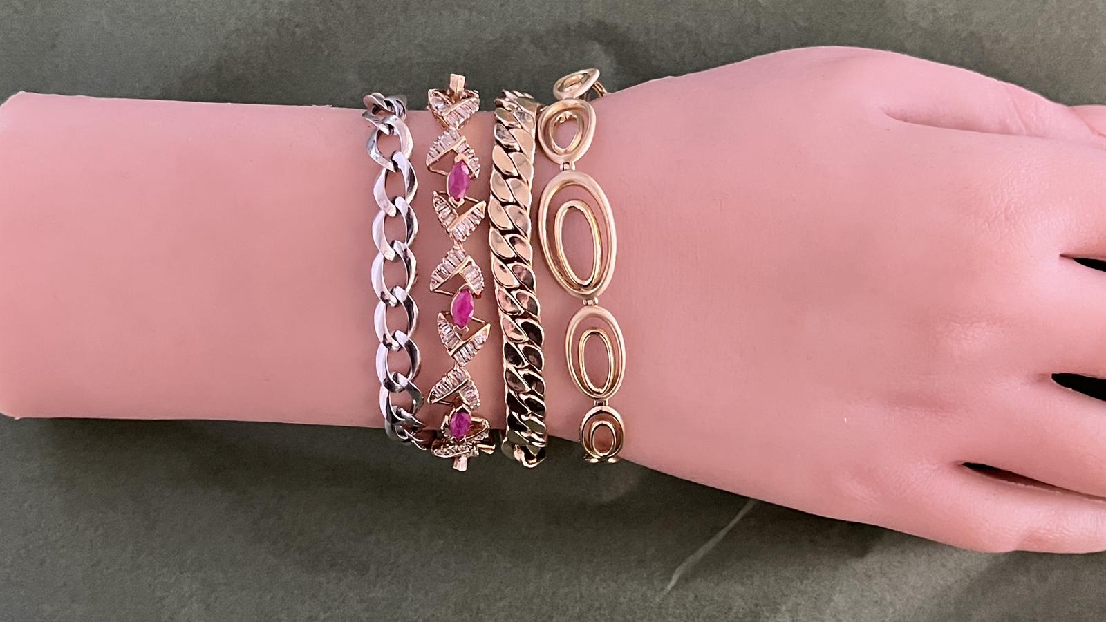 צמיד וינטג' משובץ אבני רובי בחיתוך מרקיזה ויהלומים וחיתוך באגט - מק"ט 33350, זהב 14K