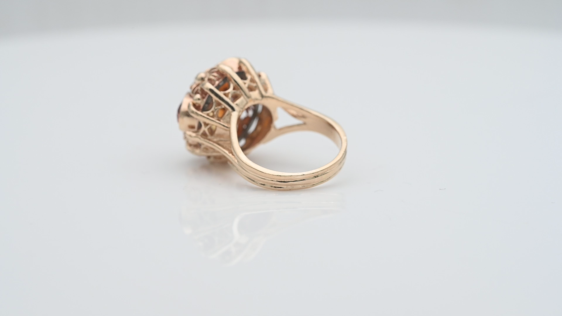 טבעת וינטג' משובצת אבני ציטרין בחיתוך אובלי - מק"ט 14302, זהב 14K