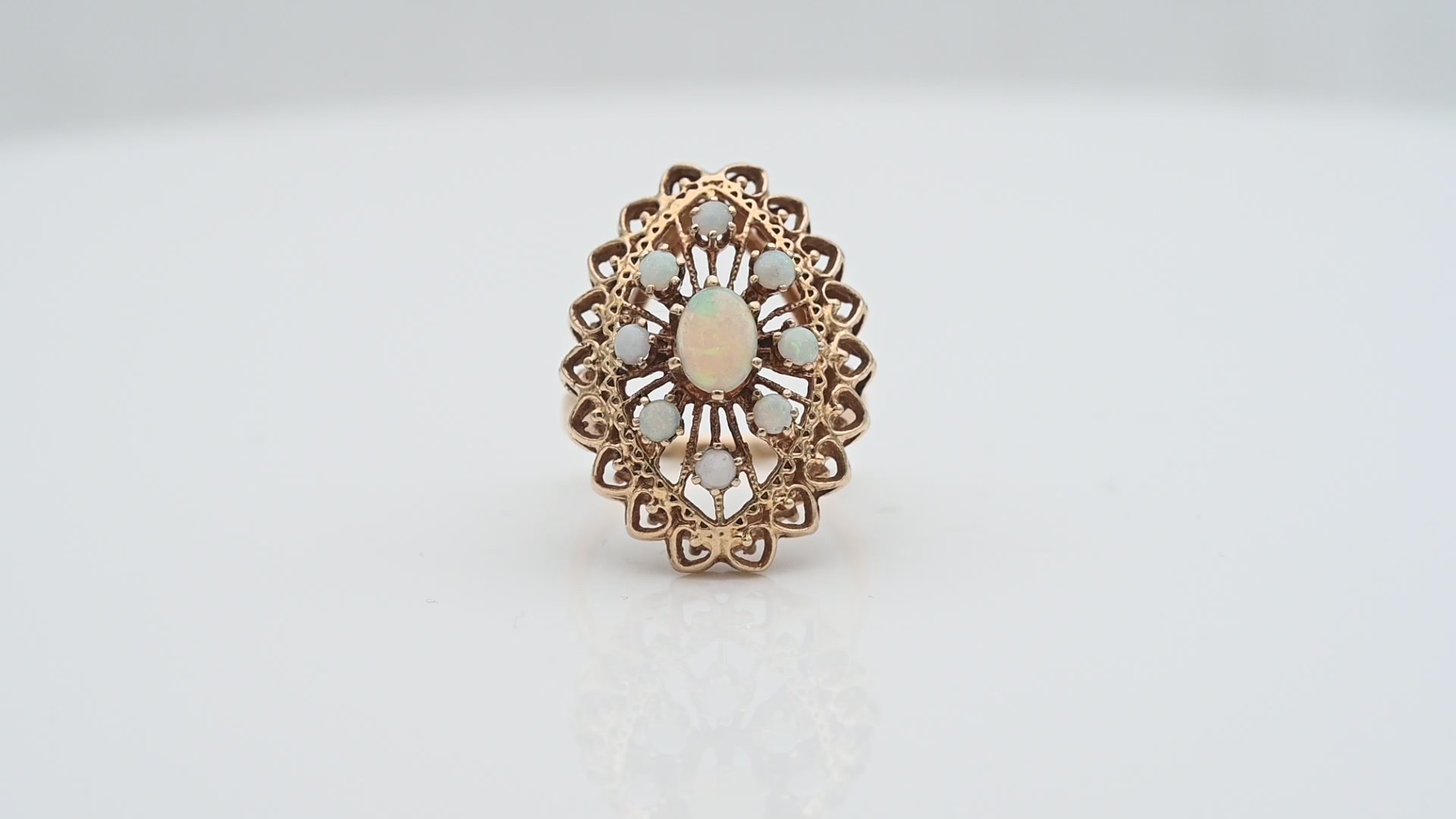 טבעת וינטג' בצורת מרקיזה משובצת אבני אופל - מק"ט 14393, זהב 14K