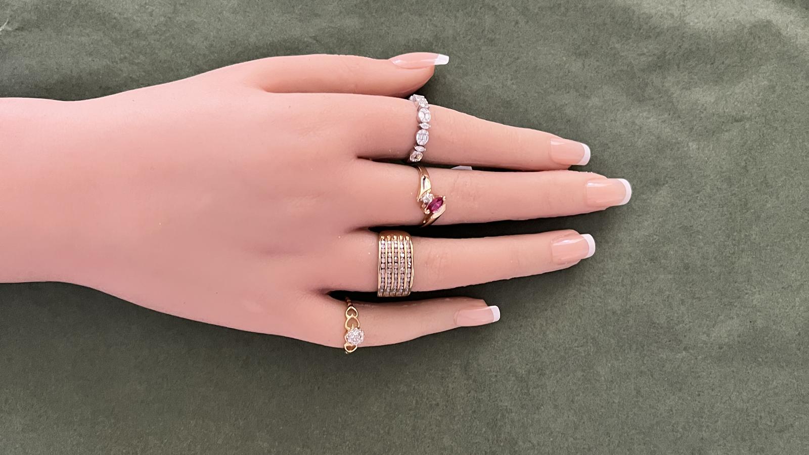 טבעת וינטג' חמש שורות משובצת יהלומים - מק"ט 33872, זהב 10K