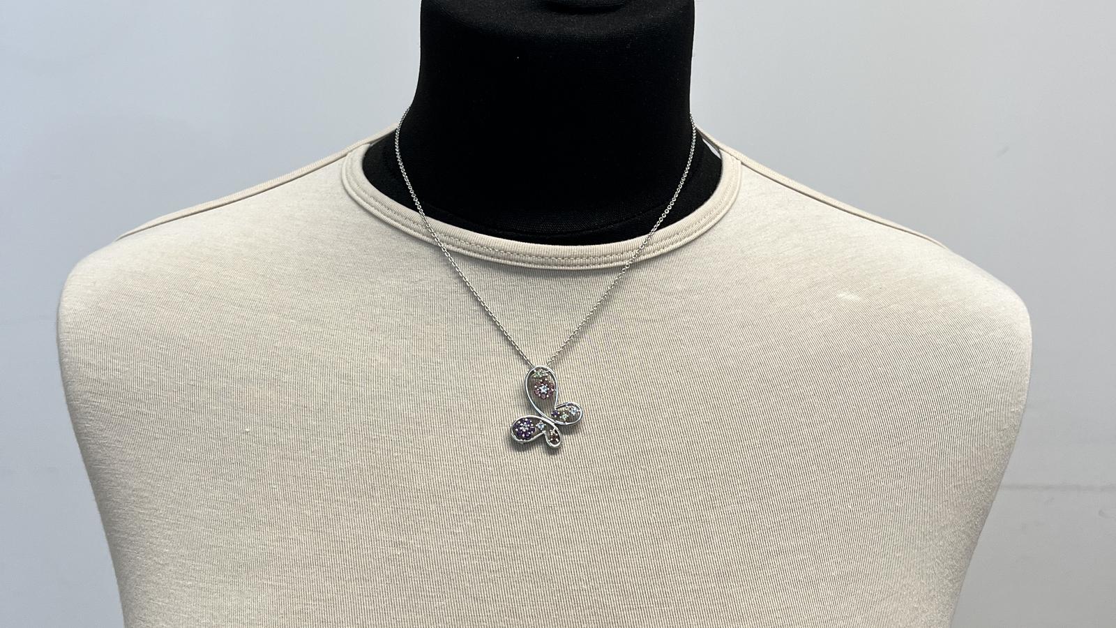 תליון פרפר משובץ אמטיסט טורמלין ויהלומים, זהב 10K תליון ללא שרשרת - מק"ט 31041