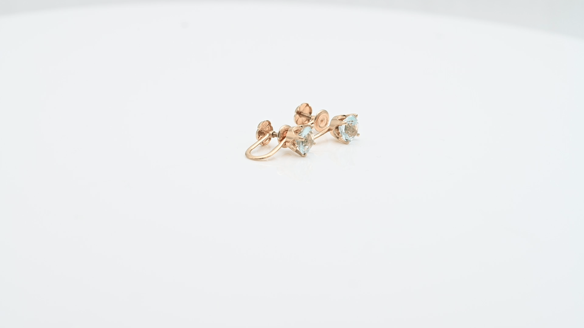 עגילי וינטאג משובצים בלו טופז, מתאימים לאוזניים ללא חורים, זהב 14K - מק"ט 31585