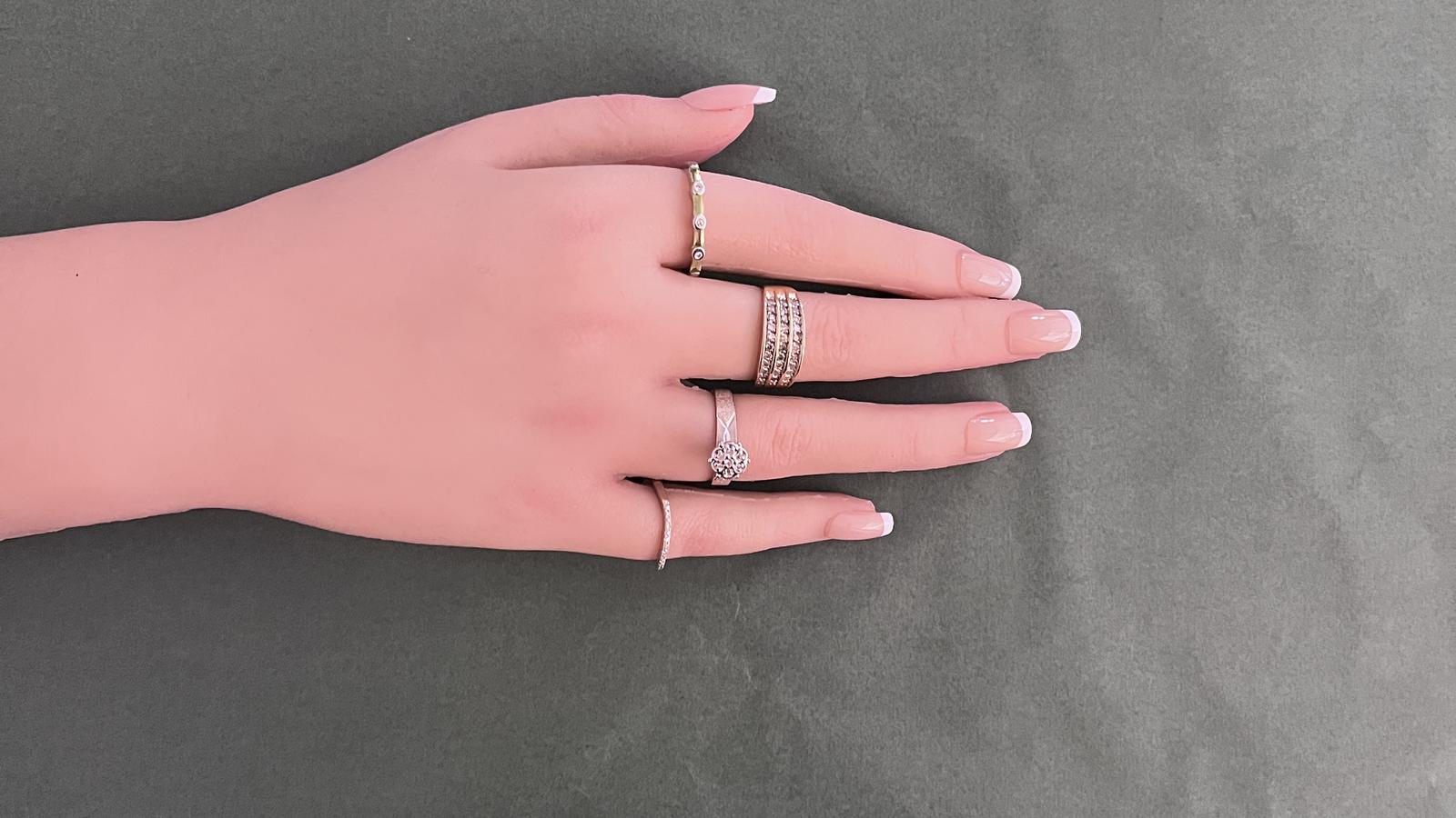 טבעת וינטאג שלוש שורות משובצת יהלומים, זהב 14K - מק"ט 32003