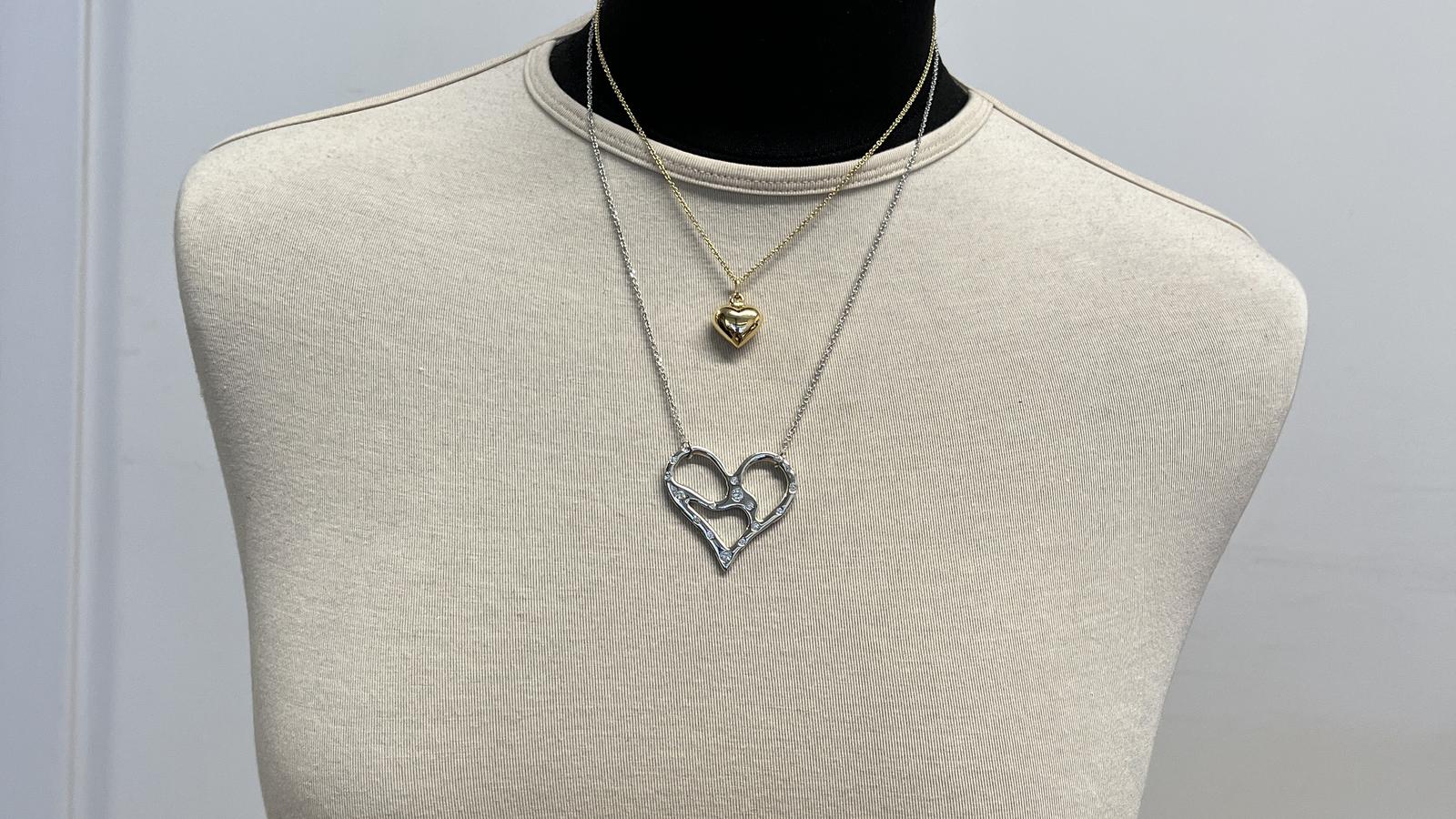 תליון בצורת לב גדול משובץ יהלומים, שרשרת 14 קראט תליון 18 קראט - מק"ט 50891, זהב 18+14K