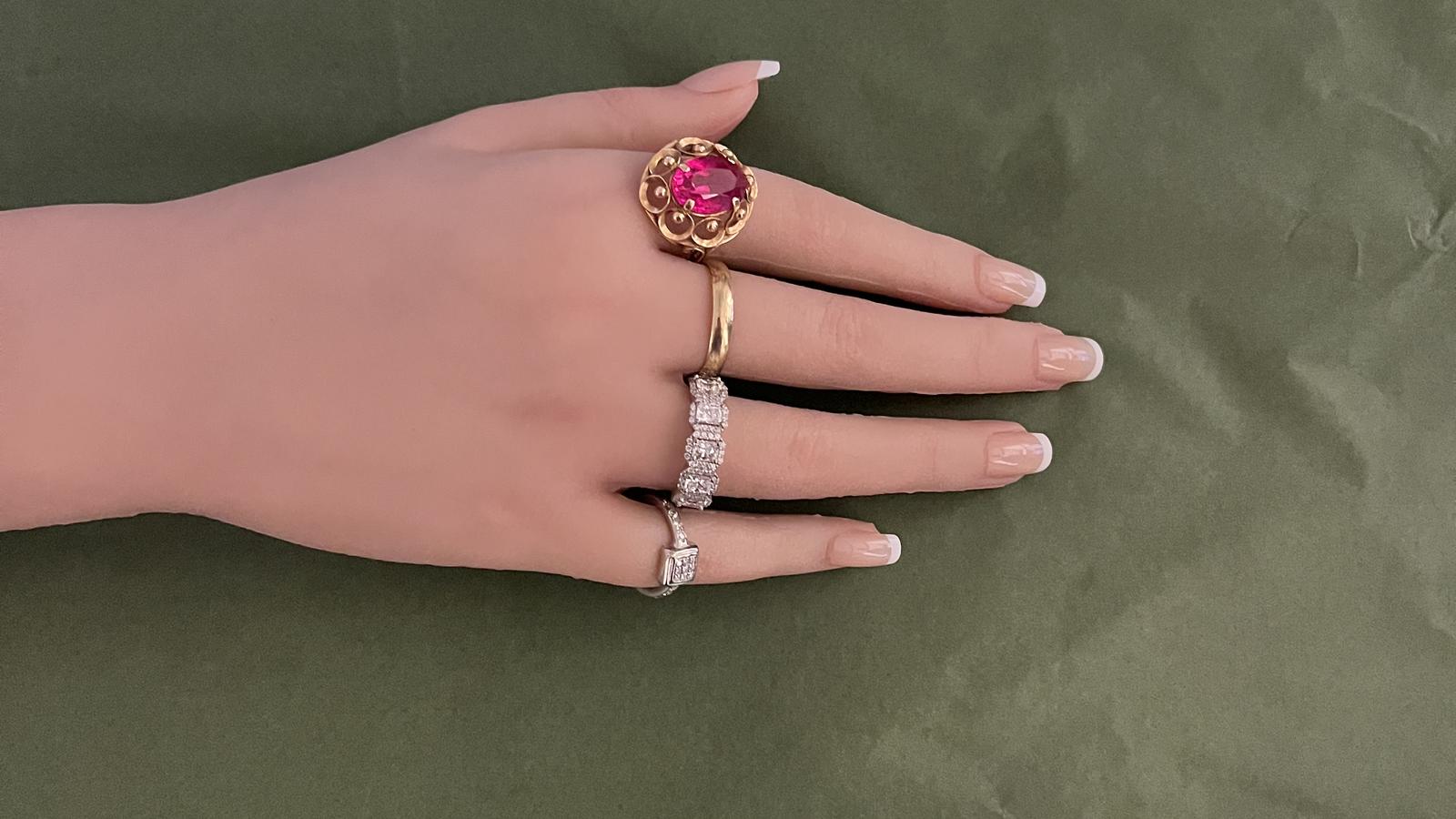 טבעת וינטג' משובצת יהלומים - מק"ט 13818, זהב 14K