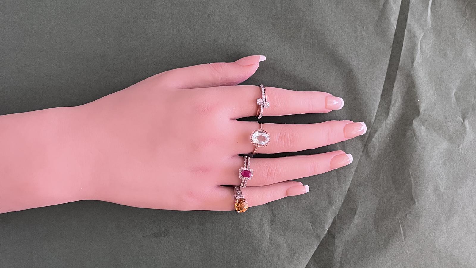 טבעת וינטאג משובצת ציטרין ויהלומים בחיתוך פרינסס, זהב 14K - מק"ט 60047