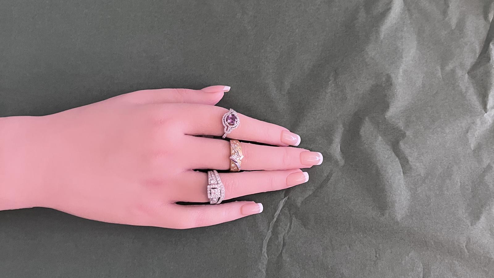 טבעת וינטאג משובצת אמטיסט ויהלומים, זהב 18K - מק"ט 60174