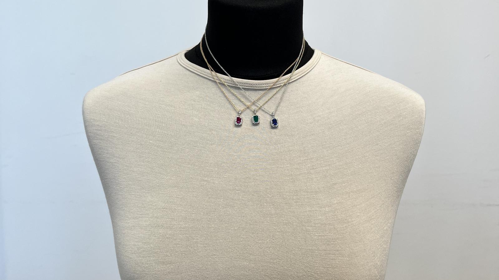 תליון משובץ קורונדום כחול ויהלומים, כולל שרשרת, זהב 14K - מק"ט 60290