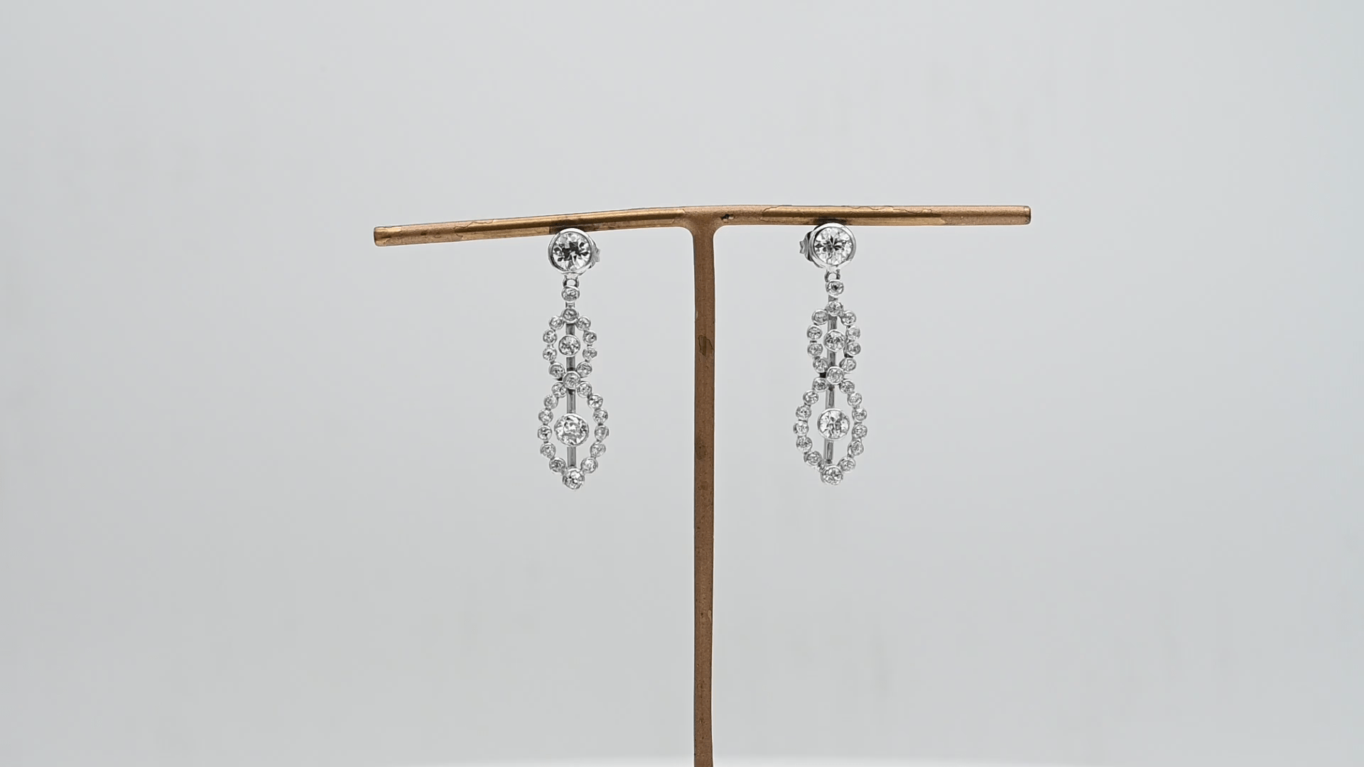 עגילים ויקטוריאניים - מפלטינה, זהב ויהלומים מספר 1031