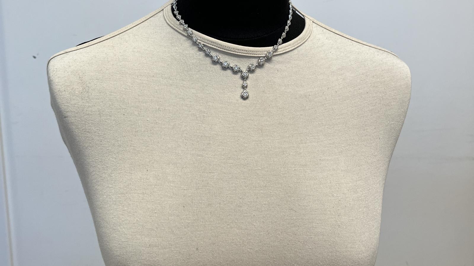 שרשרת וינטאג, פרחים משובצים יהלומים - מק"ט 14517, זהב 14K