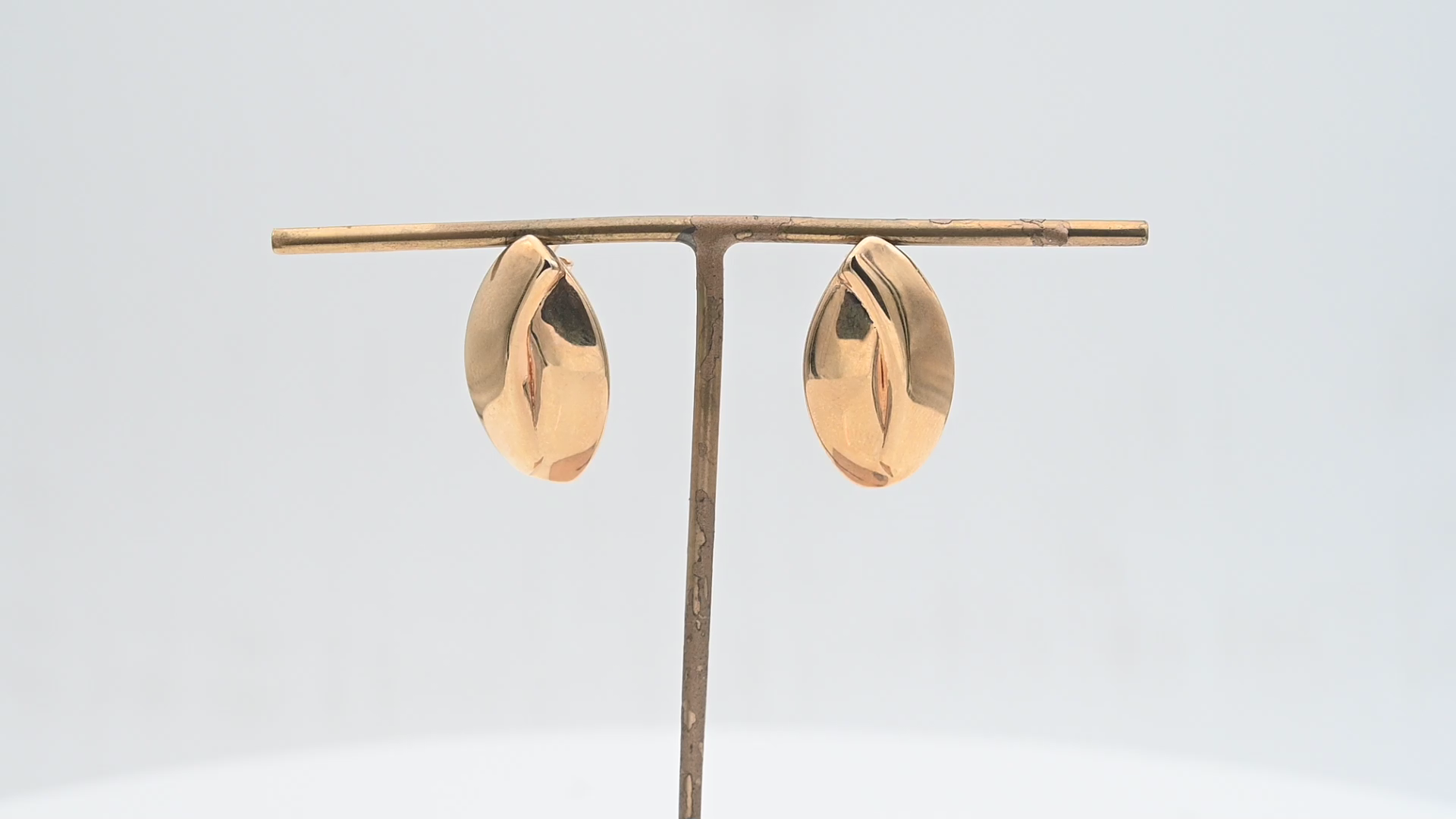 עגילי וינטג' צמודים חלולים בצורת מרקיזה - מק"ט 14891, זהב 14K