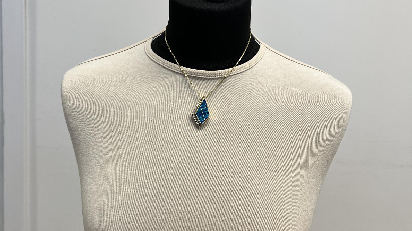 תליון וינטאג משובץ אופל ויהלומים, זהב 14K, תליון לא כולל שרשרת - מק"ט 31281