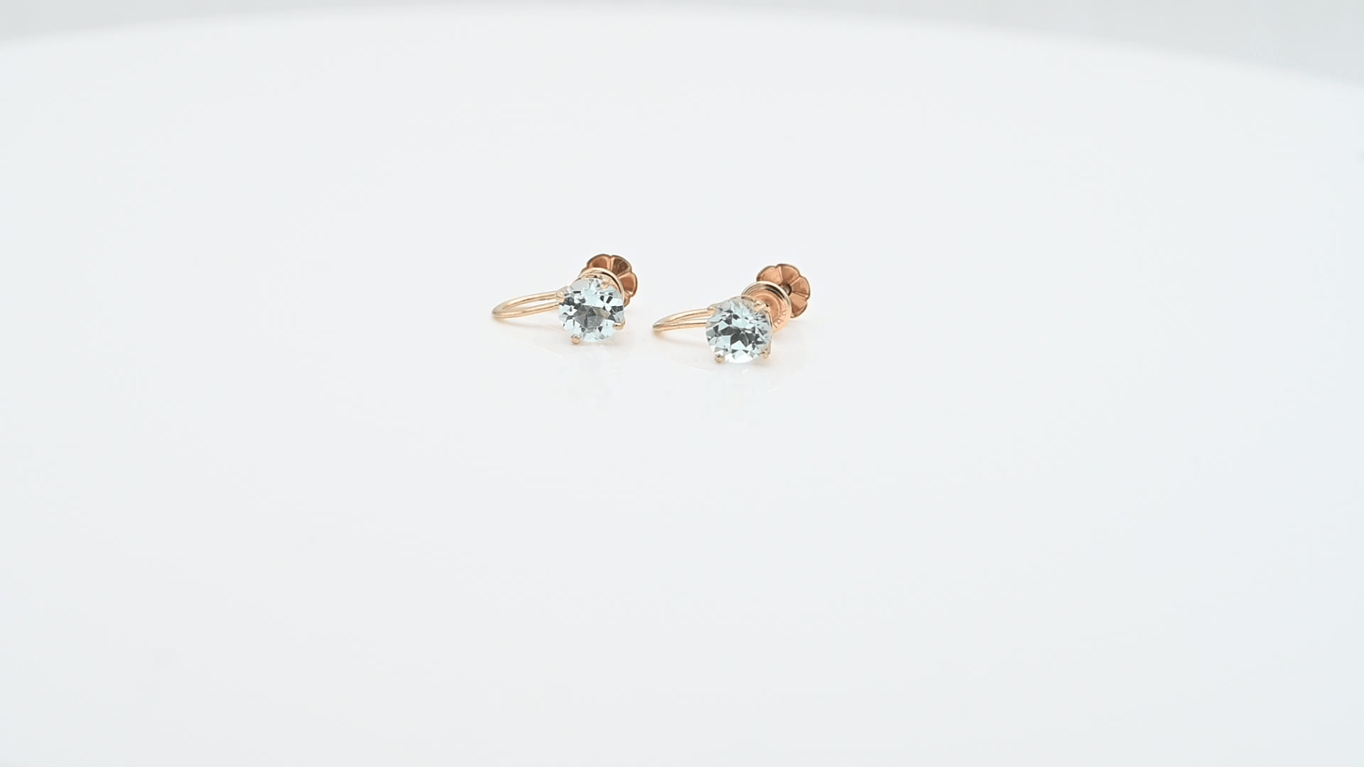 עגילי וינטאג משובצים בלו טופז, מתאימים לאוזניים ללא חורים, זהב 14K - מק"ט 31585