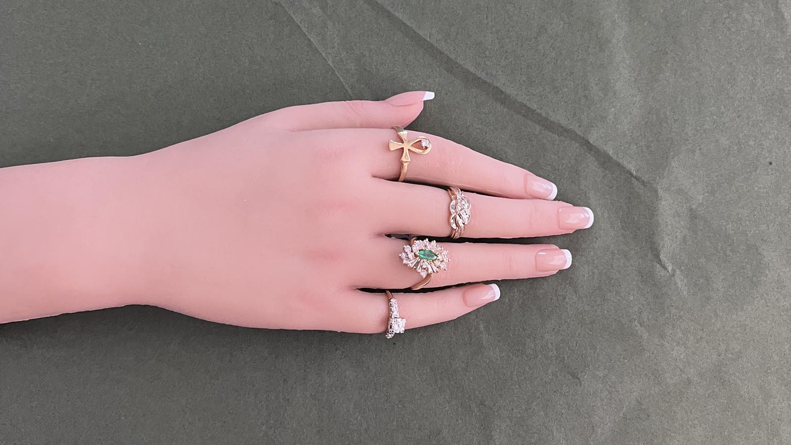 טבעת וינטאג עם מוטיב ענח' מצרי, משובצת יהלום, זהב 9-14K - מק"ט 32224