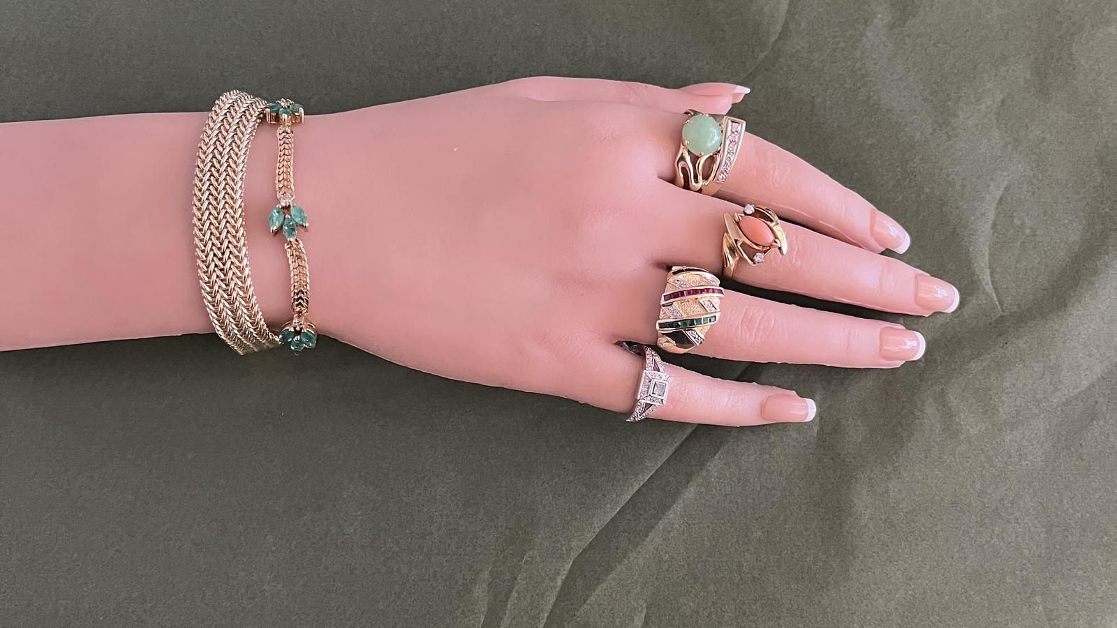 צמיד וינטג' איטלקי ברוחב 12.3 מ"מ, סוגר משובץ יהלומים ואבני ספיר בחיתוך קבושון - מק"ט 33348, זהב 14K