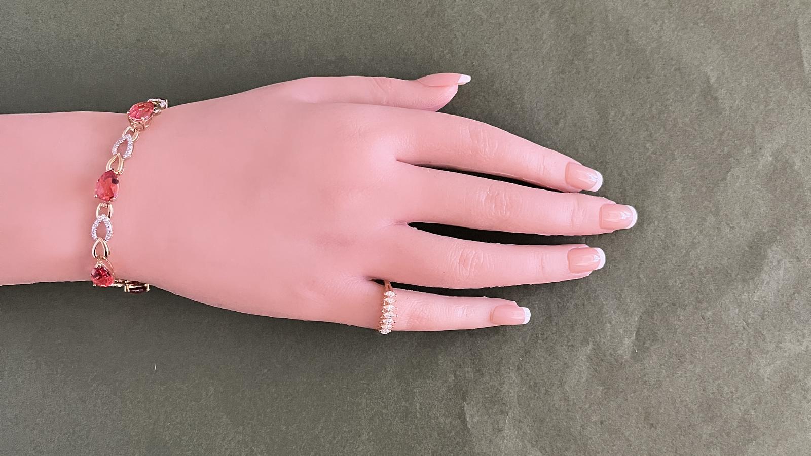 צמיד וינטג' משובץ אבנים בגוון כתום בחיתוך טיפה ויהלומים - מק"ט 33398, זהב 10K