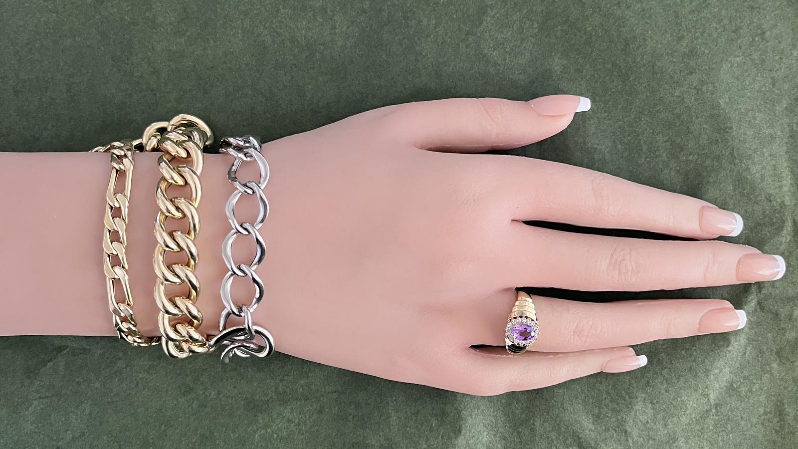 צמיד זהב חוליות עגולות חלולות עם סוגר T, ברוחב 12.4 מ"מ - מק"ט 15080, זהב 14K