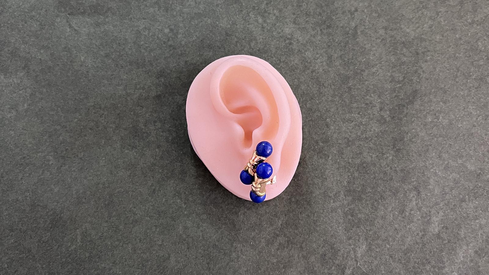 עגילי וינטאג משובצים אבני לאפיס כדוריות, זהב 18K - מק"ט 50504