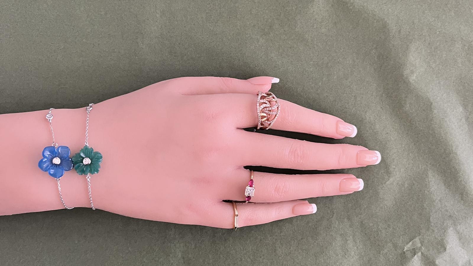 צמיד פרח מתוצרת Ruppenthal - אגאט כחול משובץ יהלומים  - מק"ט 50677, זהב 18K