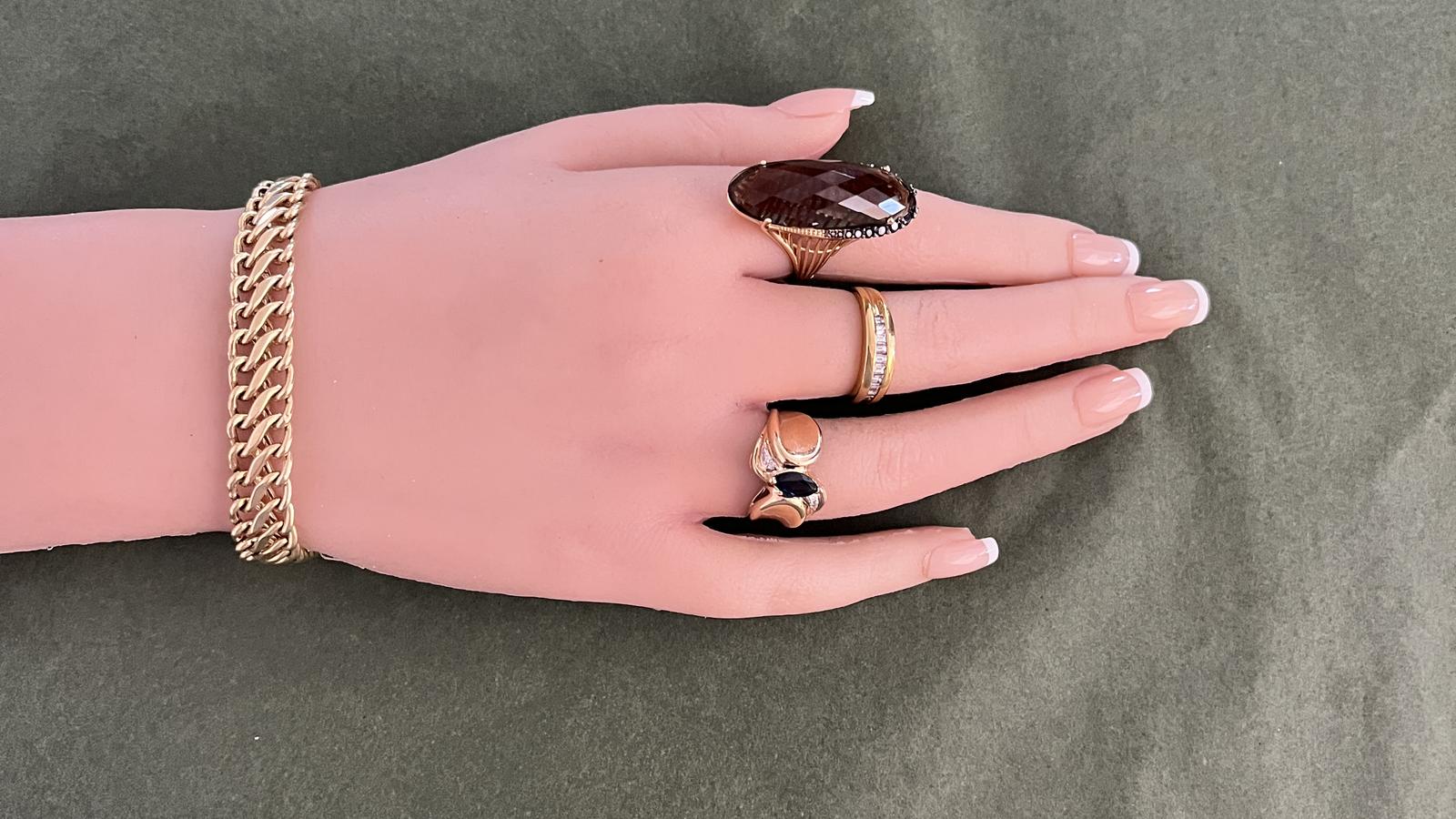 טבעת וינטג' משובצת סמוקי טופז ואבני גרנט - מק"ט 14921, זהב 14K