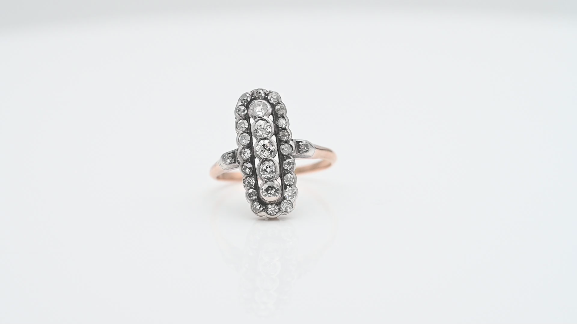 טבעת וינטג' ארוכה משובצת יהלומים בחיתוך Old Cut - מק"ט 51581, זהב 14K