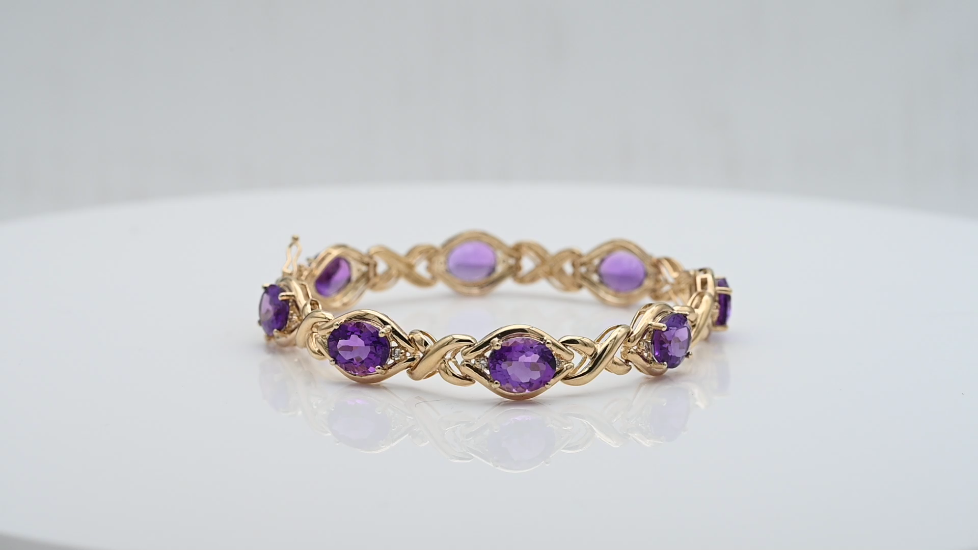 צמיד וינטאג משובץ אבני אמטיסט ויהלומים, זהב 14K - מק"ט 60365