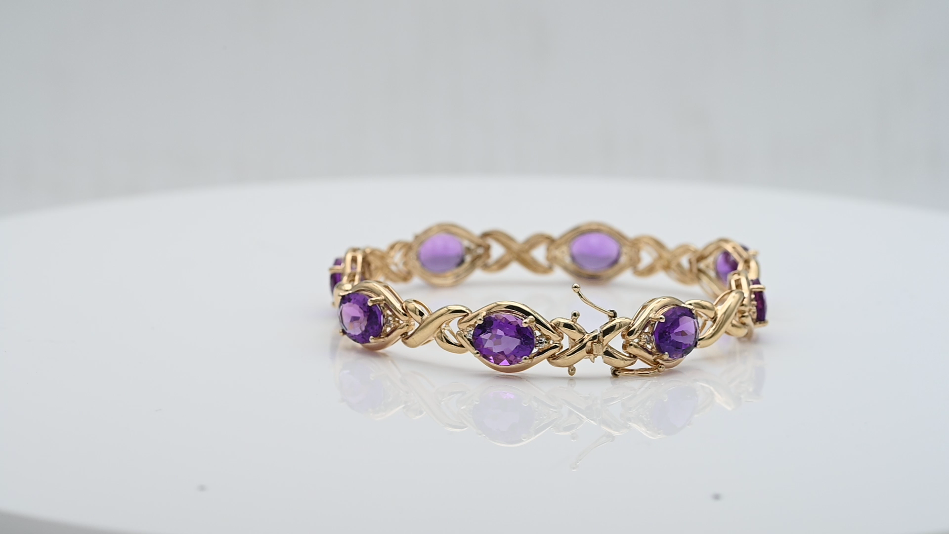 צמיד וינטאג משובץ אבני אמטיסט ויהלומים, זהב 14K - מק"ט 60365