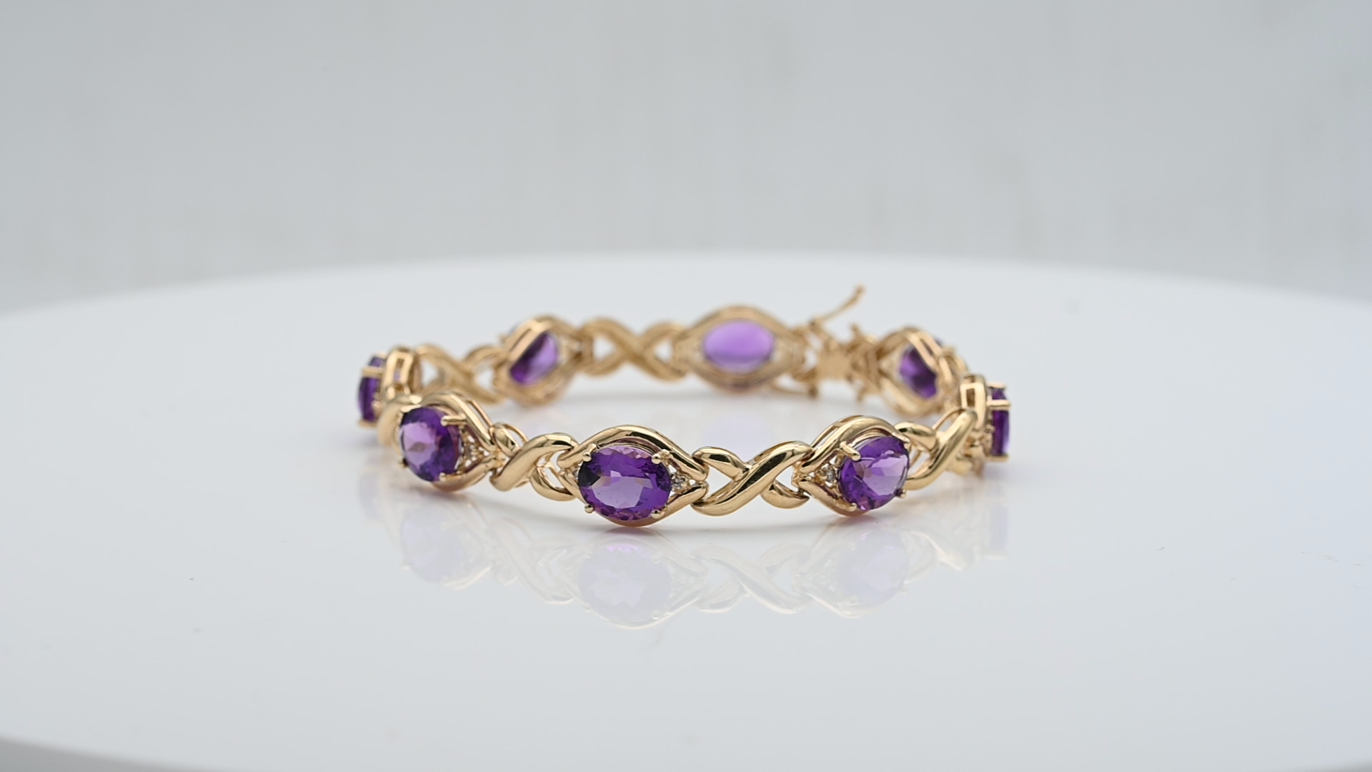 צמיד וינטאג משובץ אבני אמטיסט ויהלומים, זהב 14K - מק"ט 60365