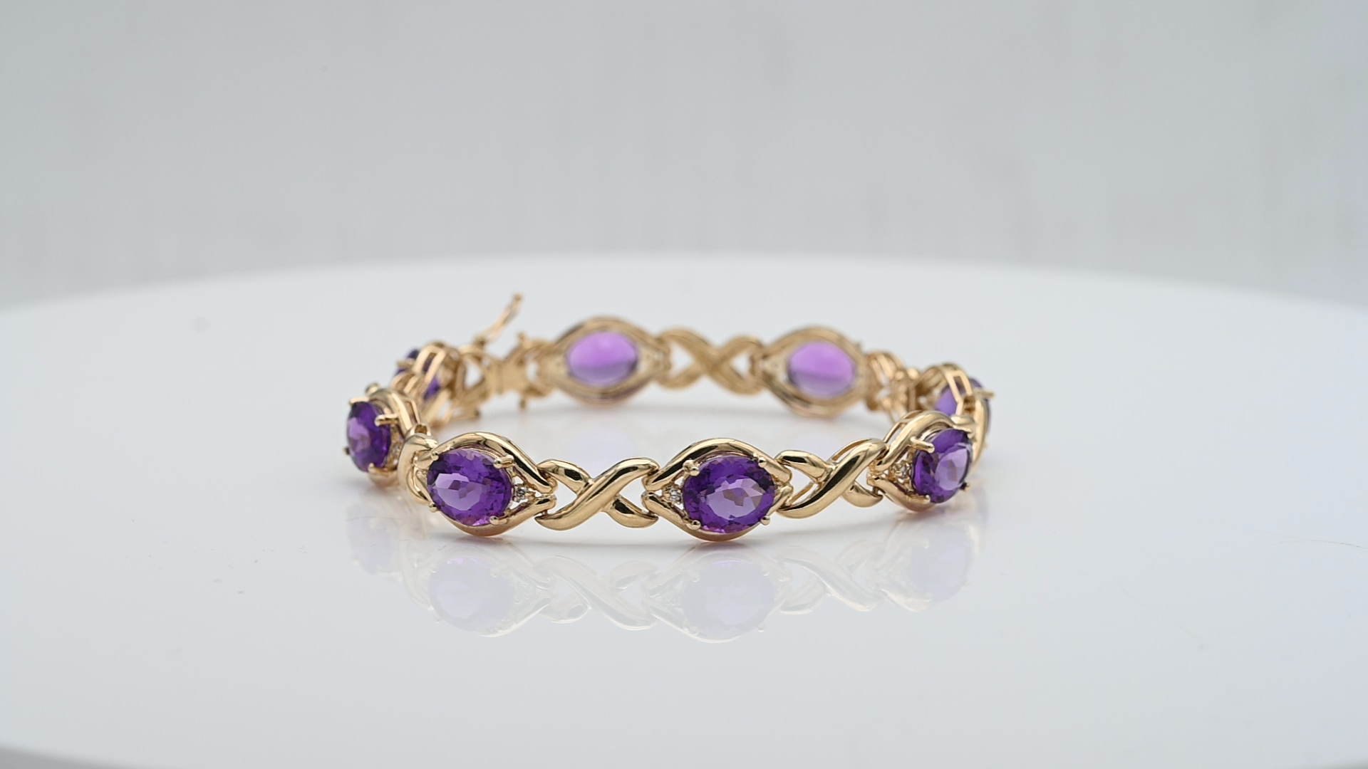 צמיד וינטאג משובץ אבני אמטיסט ויהלומים, זהב 14K - מק"ט 60365