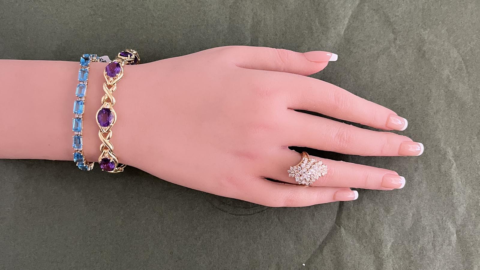 צמיד וינטאג משובץ אבני אמטיסט ויהלומים, זהב 14K - מק"ט 60365