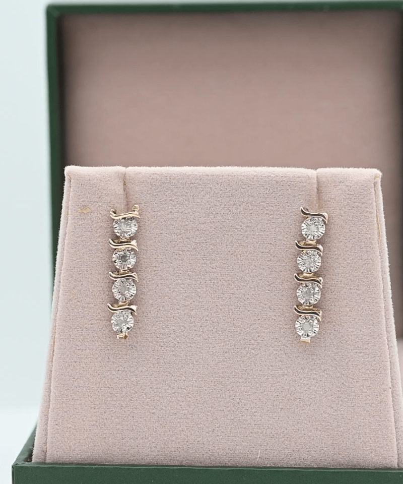 עגילי וינטאג תלוים משובצים יהלומים, זהב 10K - מק"ט 12089