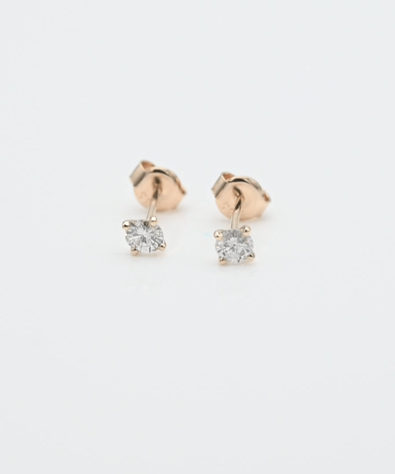 עגילי סוליטר משובצים יהלומים, זהב 14K - מק"ט 12926