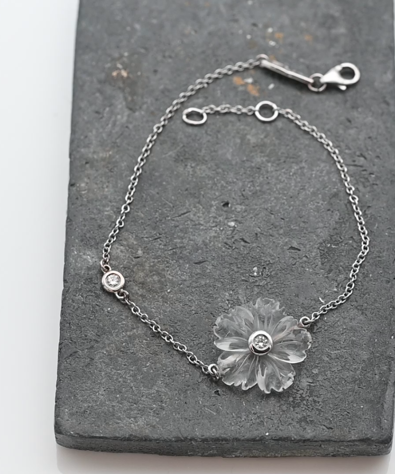 צמיד פרח מתוצרת Ruppenthal - קריסטל דה רוש משובץ יהלומים  - מק"ט 50682, זהב 14K