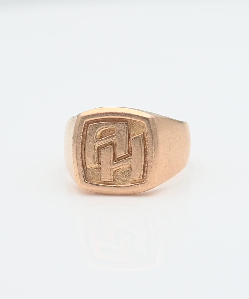 טבעת חותם עבה עם האותיות - "A H" - מק"ט 14854, זהב 18K