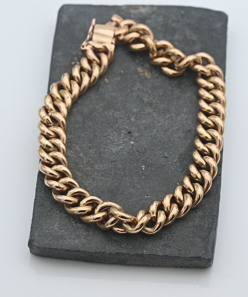 צמיד וינטאג  חוליות חלולות עבות ברוחב 8.5 מ"מ - מק"ט 15389, זהב 14K