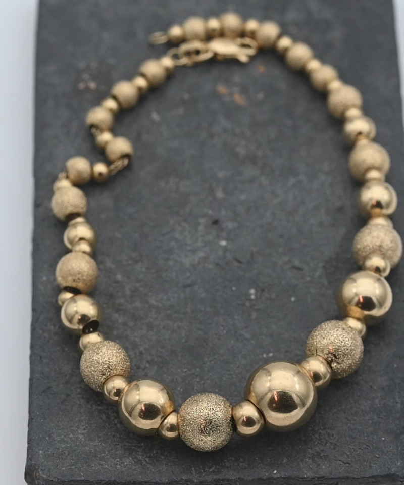 צמיד כדורי זהב מדורגים - מק"ט 15392, זהב 14K