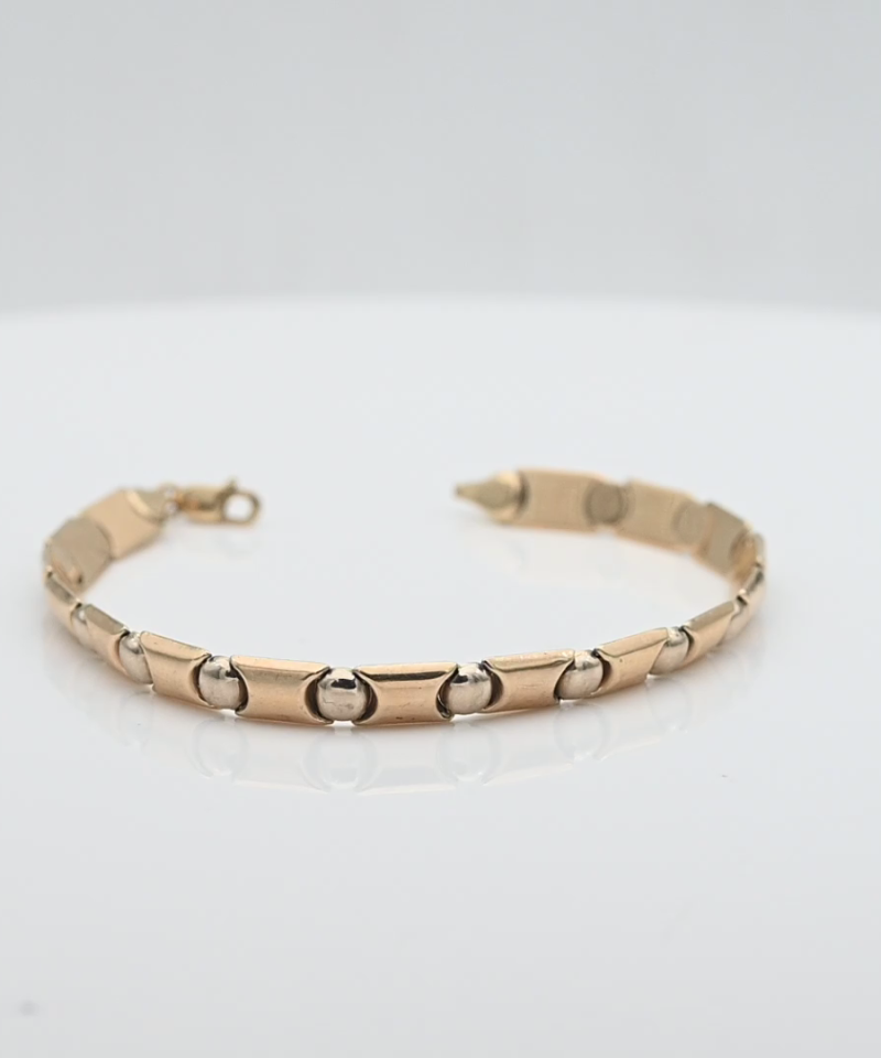 צמיד וינטאג חוליות מלבניות, עגולות וחלולות ברוחב 55 מ"מ - מק"ט 15394, זהב 14K