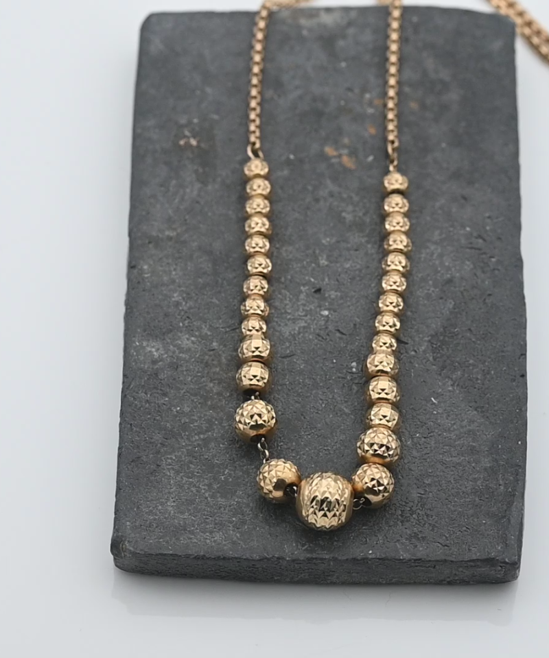 שרשרת וינטאג כדורי זהב מדורגים בקוטר 4-8 מ"מ עם חיתוכי לייזר - מק"ט 15403, זהב 14K