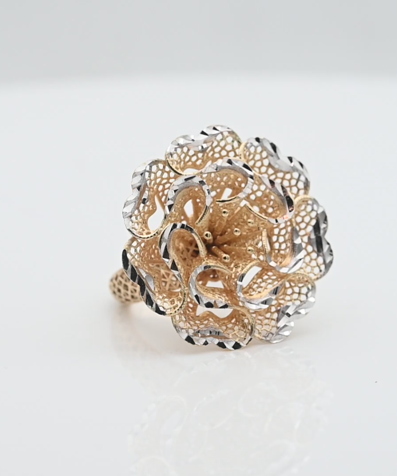 טבעת וינטאג פרח גדול עם חיתוכי לייזר - מק"ט 15418, זהב 14K