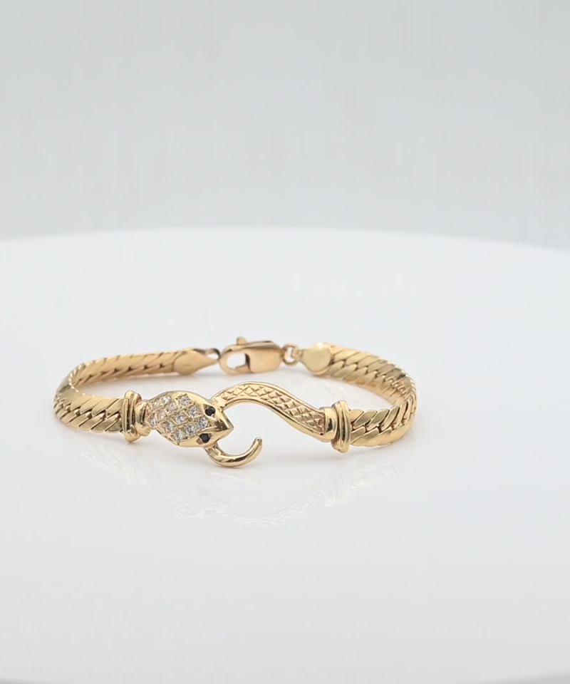 צמיד וינטאג נחש משובץ אבני ספיר ויהלומים, ברוחב 6.3 מ"מ - מק"ט 51791, זהב 18K