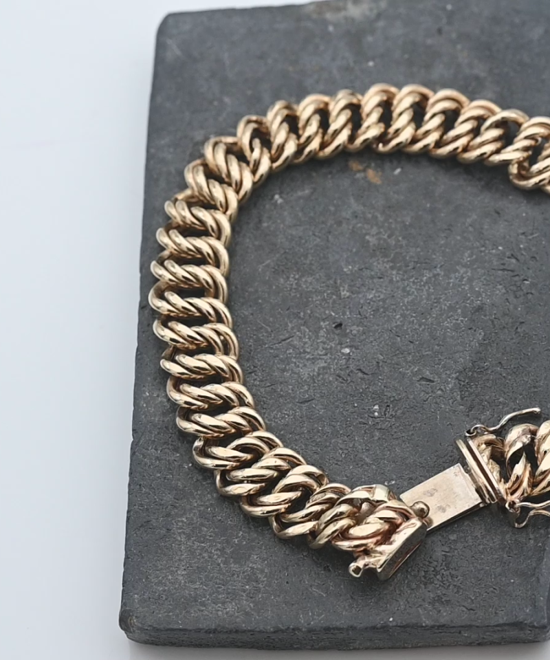 צמיד וינטאג חוליות אובליות חלולות ברוחב 1 ס"מ  - מק"ט 15388, זהב 14K