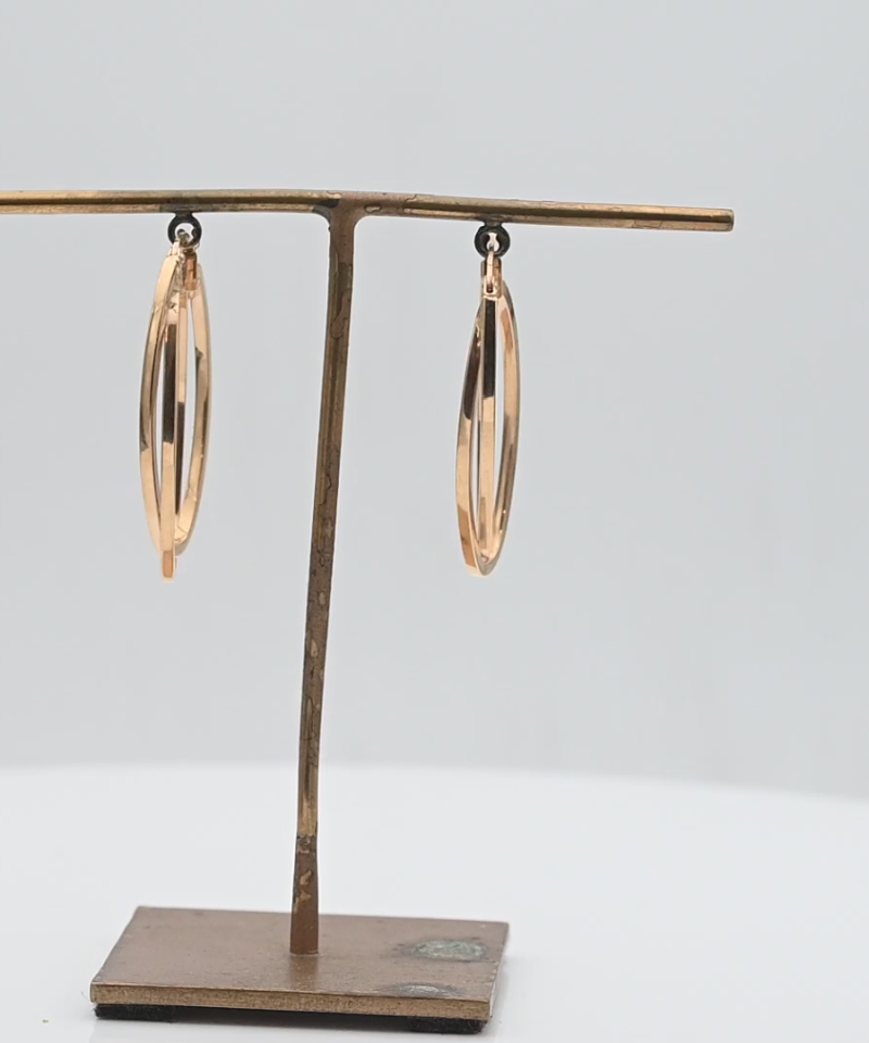 עגילי זהב, חישוקים אובליים חלולים  - מק"ט 15422, זהב 14K