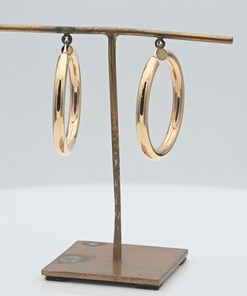 עגילי חישוק איטלקים בקוטר 3.75 ס"מ ובעובי 4 מ"מ - מק"ט 15428, זהב 14K