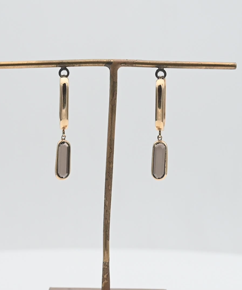 עגילי זהב תלויים משובצים סמוקי טופז - מק"ט 15442, זהב 14K