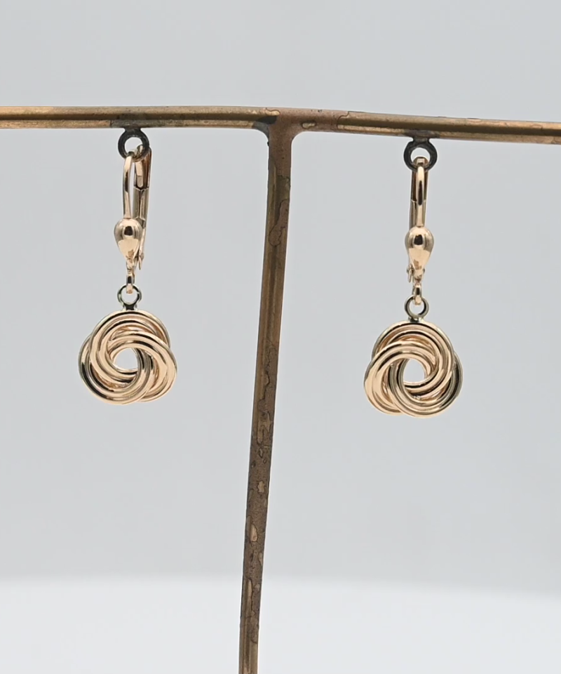 עגילים תלויים - 3 עיגולים חלולים - מק"ט 15488, זהב 14K