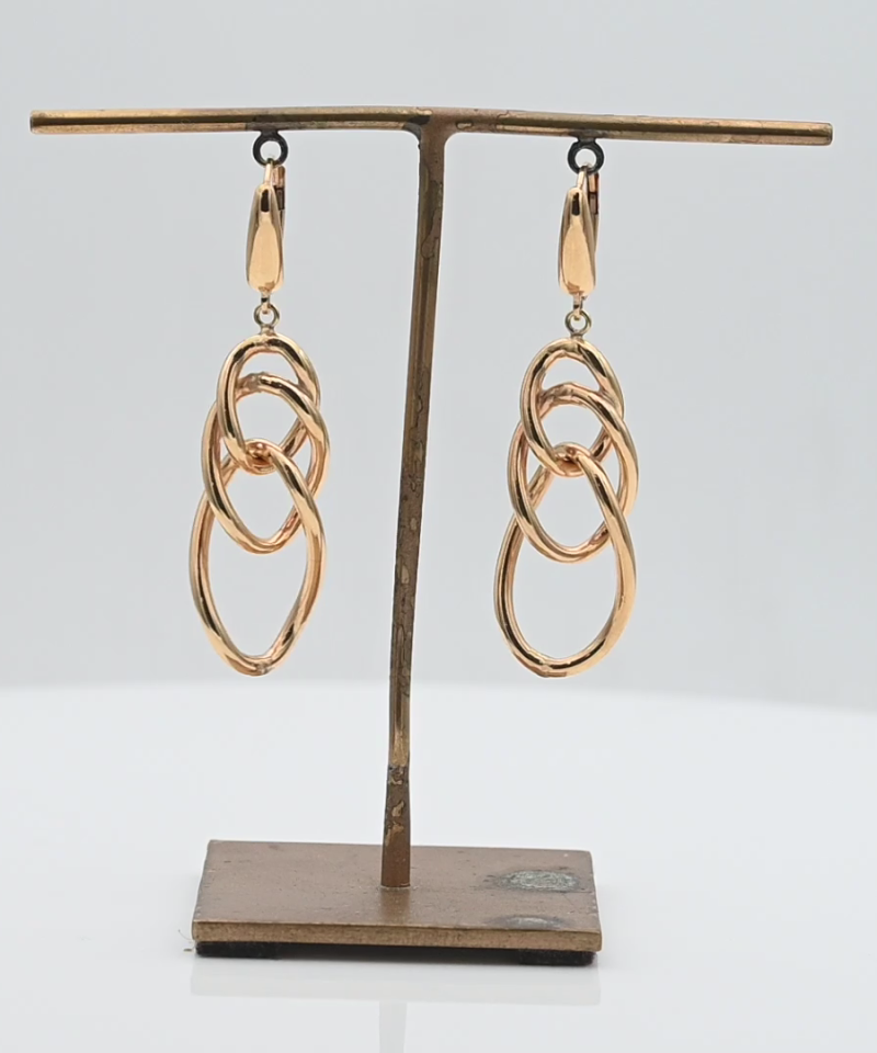 עגילי תלויים - 3 מוטיבים משתלבים - מק"ט 15489, זהב 14K