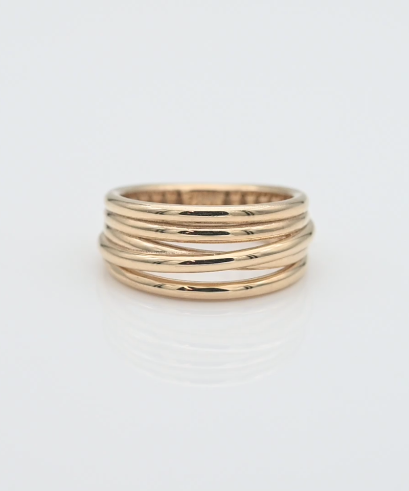 טבעת חמישה חישוקים חלולים משתלבים - מק"ט 15495, זהב 14K