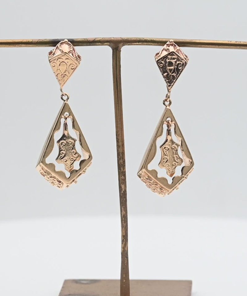 עגילי וינטאג תלויים, מוטיב מעויין - מק"ט 15526, זהב 14K