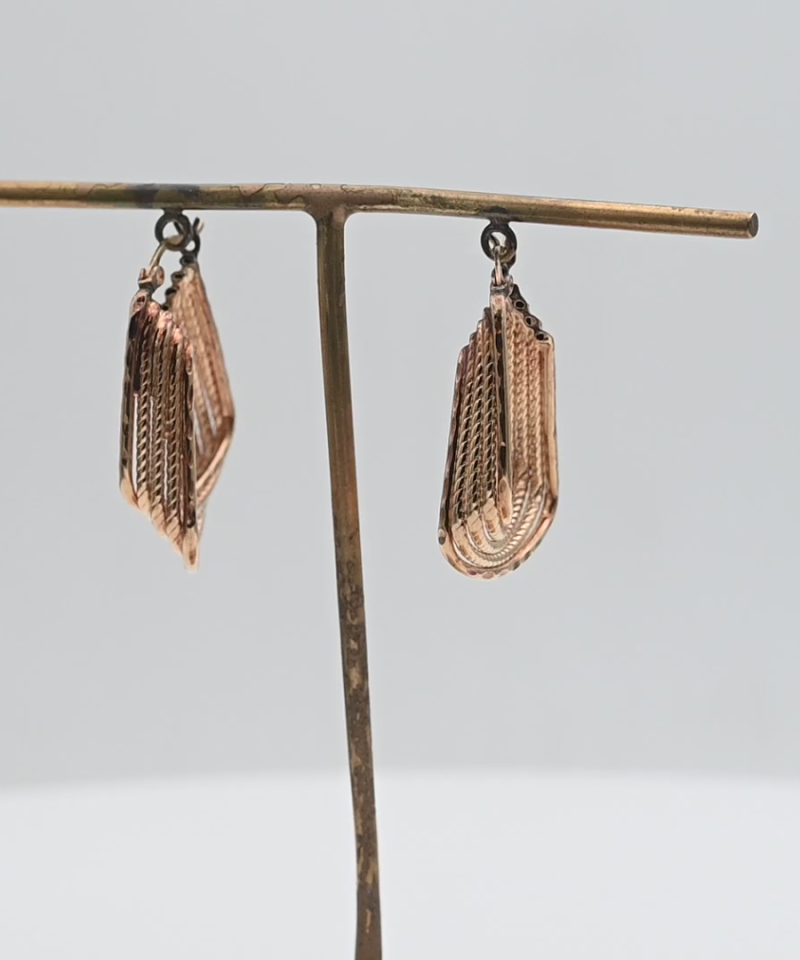 עגילי וינטאג תלויים רקועים  - מק"ט 15531, זהב 14K